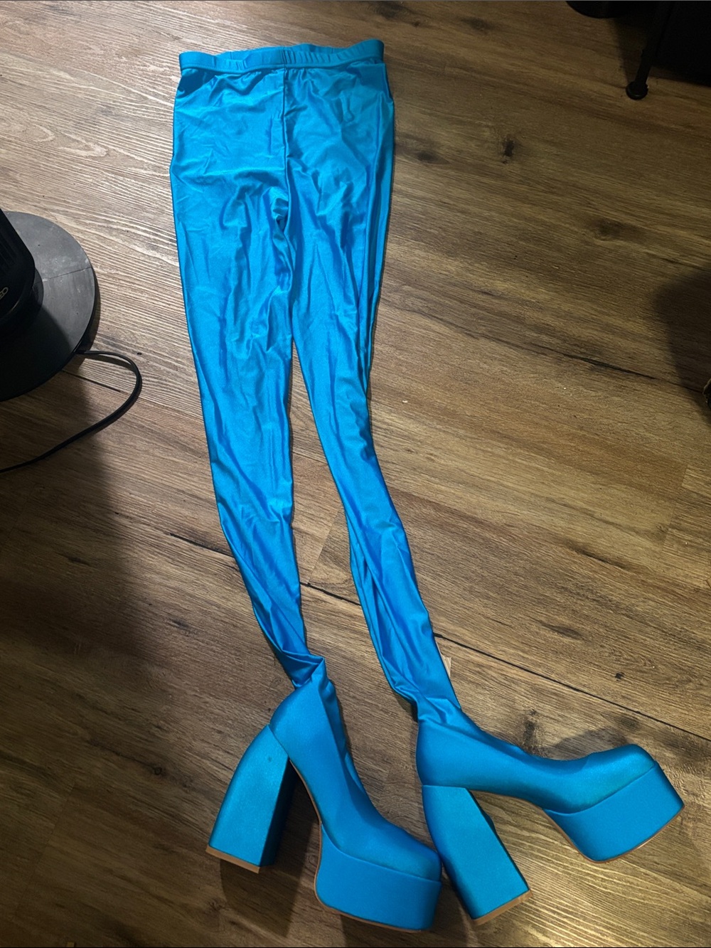 Bright Blue Platform Thigh-High Boots